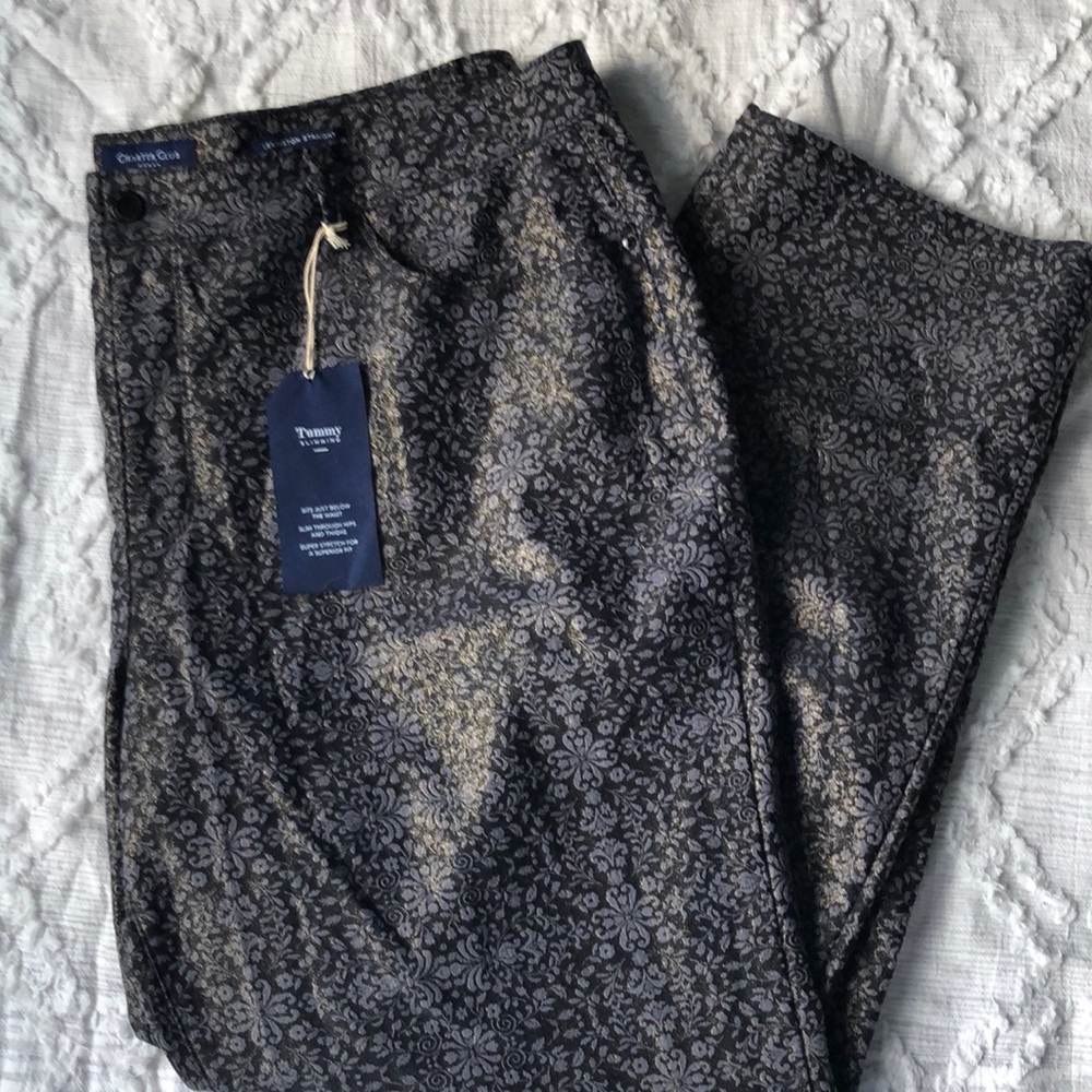 NWT Charter Club Lexington Straight Metallic Gold on Silver/Black Floral Size 24